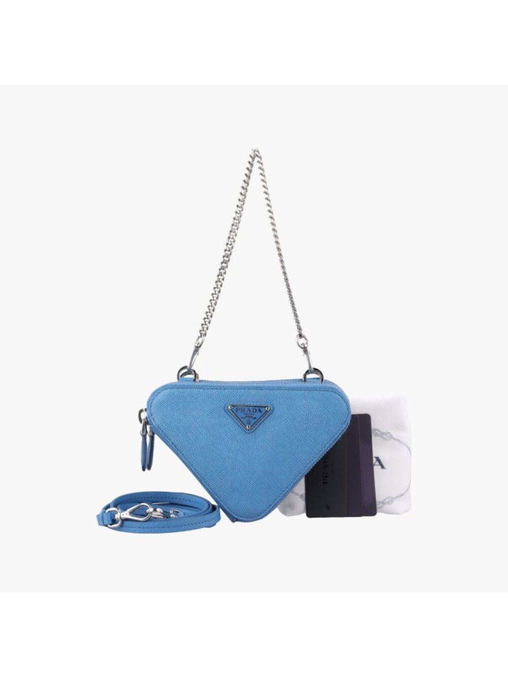 Prada Triangle Logo Blue Saffiano Leather 62